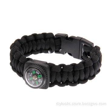 Multifunctional Nylon Braided Survival Bracelets with Compass (Black)